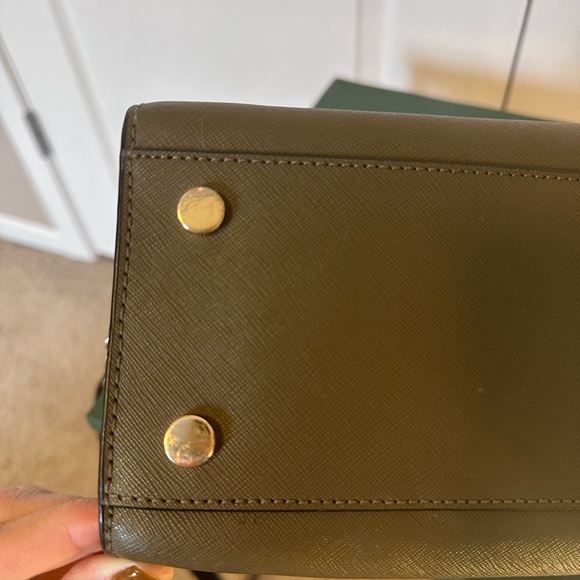 Michael Kors Carmen Small Olive Color-Block Saffiano Leather Satchel - Picture 10 of 13